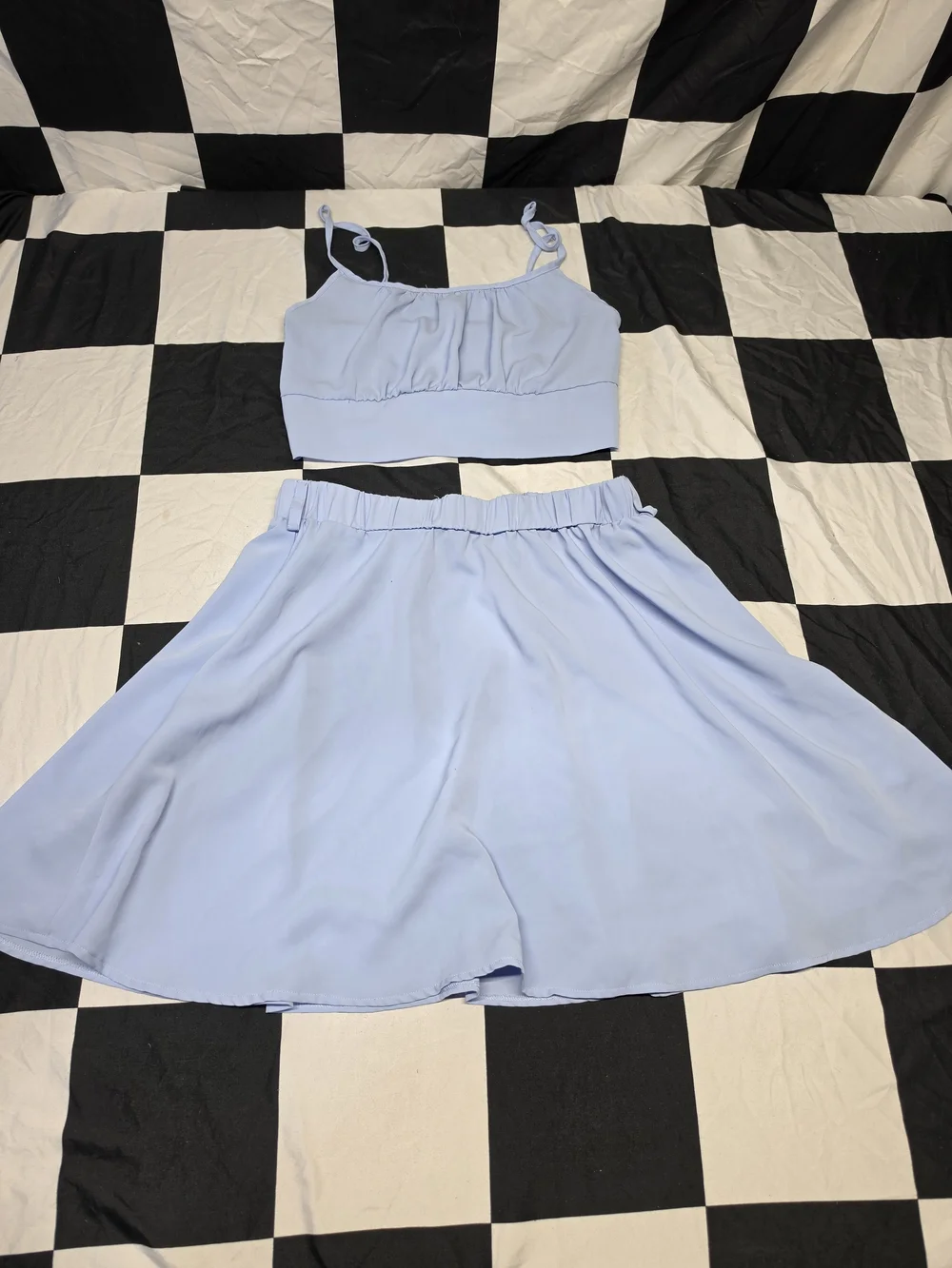 Women's Two-Piece Skirt Set in Light Blue - Casual Summer Ensemble